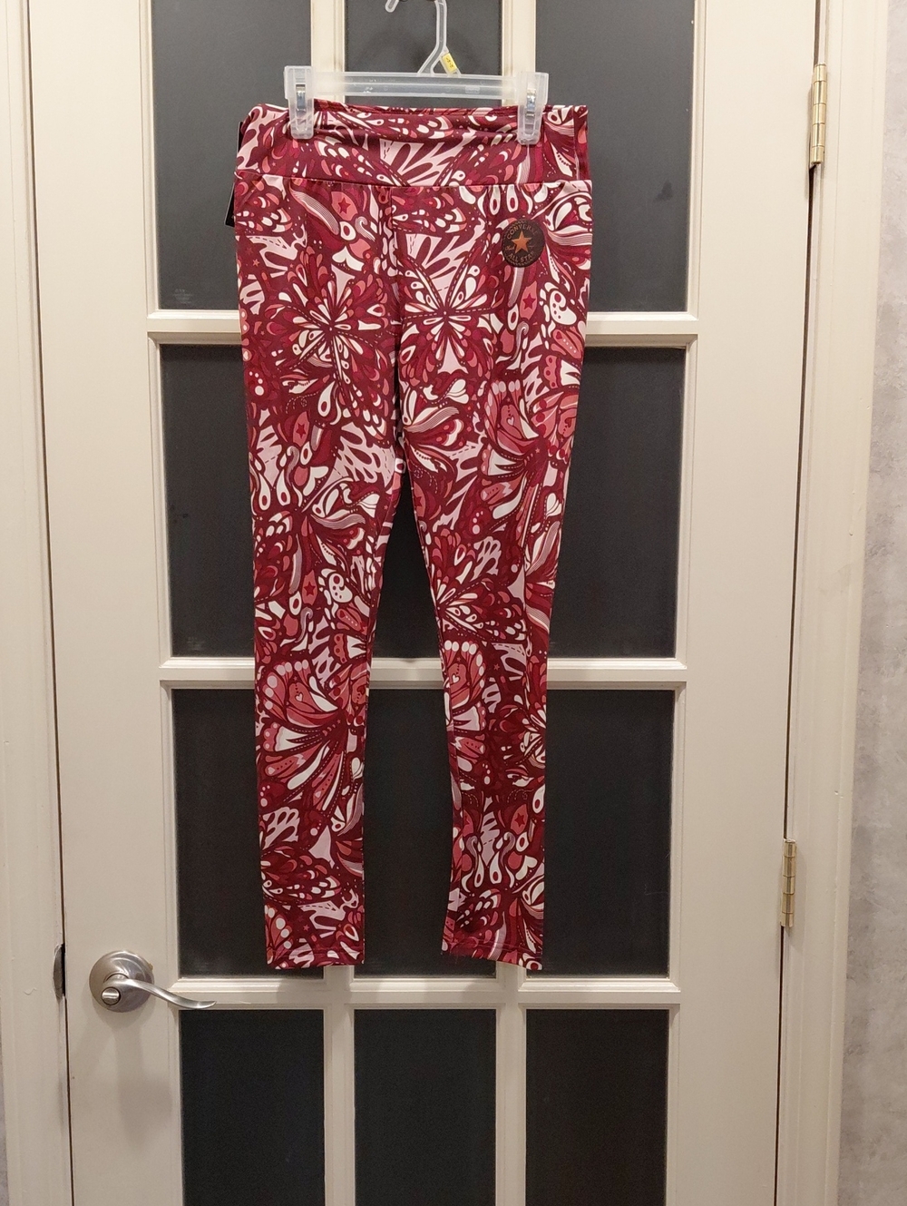 "Converse" Girls XL, Red, Maroon & White Floral-Patterned Patch Leggings..$35